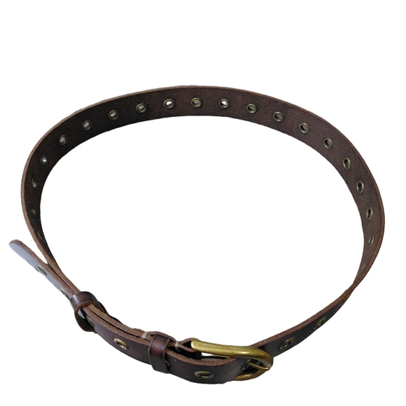 FRYE Brown Leather Brass Grommet Belt Made in USA Size Large - Picture 6 of 7